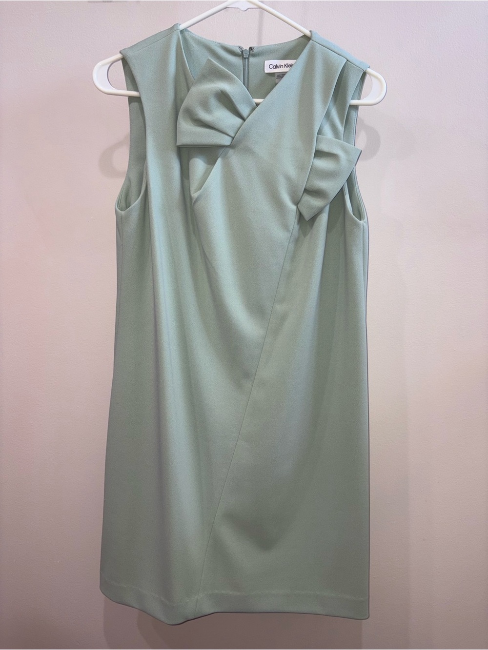 Calvin Klein Sleeveless Midi Dress in Soft Mint with Neck Bow